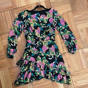 Saloni Long Sleeve Felice Floral Cocktail Dress